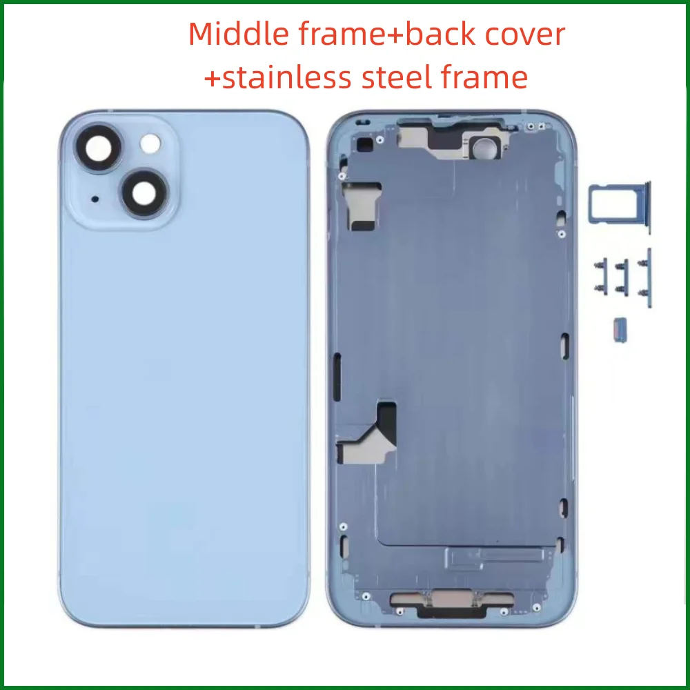 Back Housing Battery Cover For iPhone 14 14 Plus +Back Glass+Middle Frame Chassis+with Side Buttons+SIM Tray+Tools 14 Back Cover