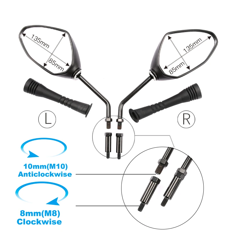 8mm 10mm Electric Motorcycle Rearview Mirrors For SUZUKI Haojue VS125E USR125 HJ125T-21-22A Rear View Mirrors Back Side