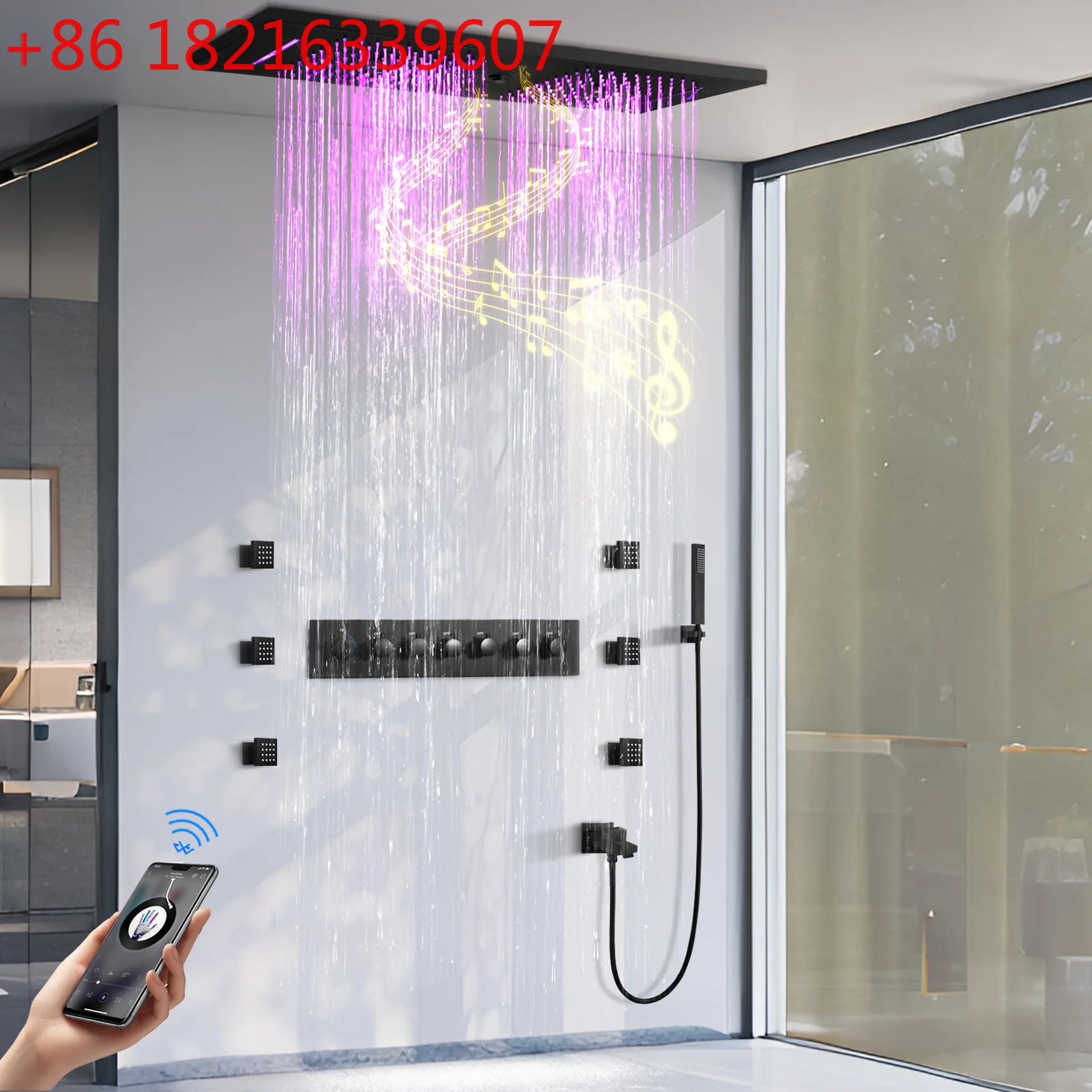 304 stainless steel ceiling 90 * 30cm LED music shower top spray bathroom concealed constant temperature