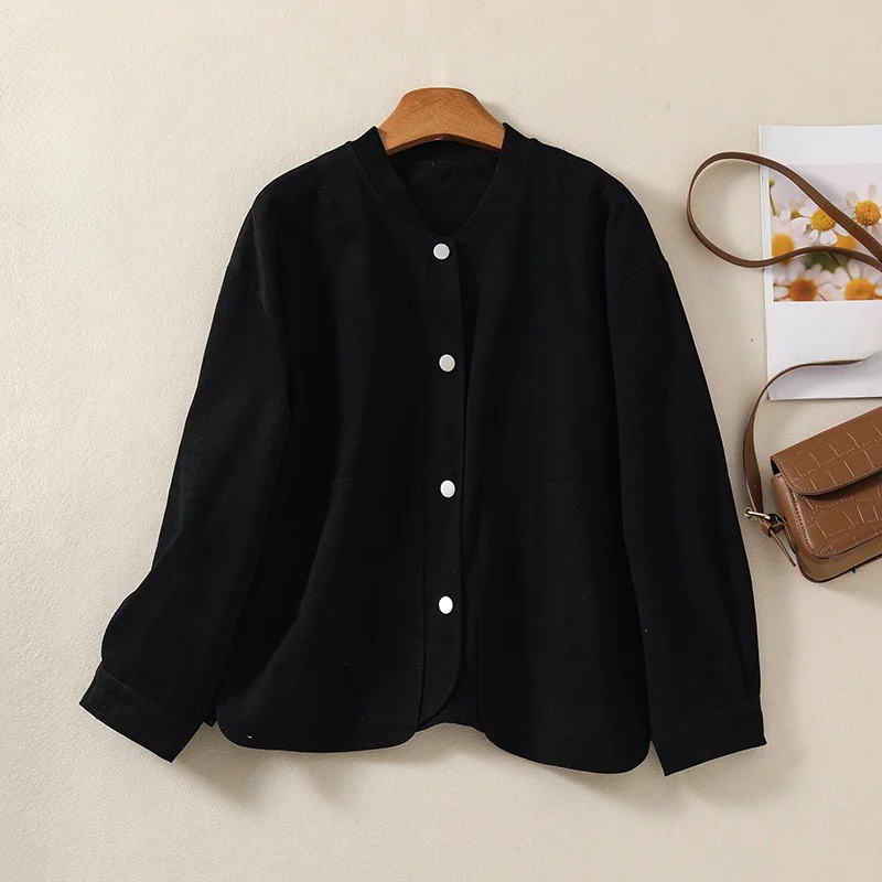 Abbigliamento da lavoro in cotone autunno inverno Jaet Colletto alla coreana con design a fiocco di neve da donna Top in puro colore con grandi kets Faionable