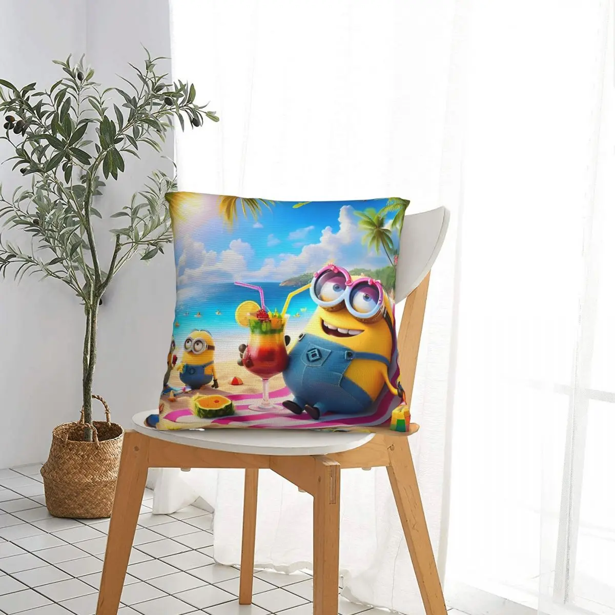 Cute Minions Pillowcase Polyester Cushion Cover Decor Beach Vacations Pillow Case Cover Home Zippered 40*40cm