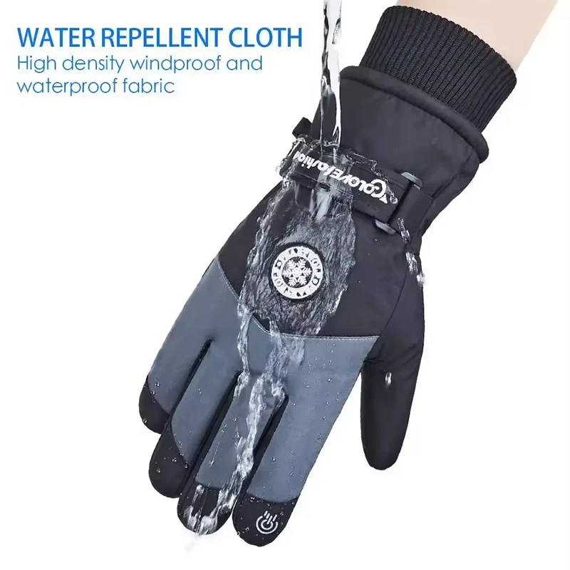 Winter Snowboard Ski Gloves PU Leather Non-slip Touch Screen Waterproof Motorcycle Cycling Fleece Warm Riding Gloves 2026New