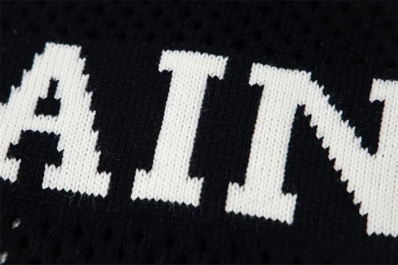 Men Women Saint Knitted Sweaters No. 80 Printed Mesh Hollowed Out Casual Oversized Zipper Long Sleeved Sweaters