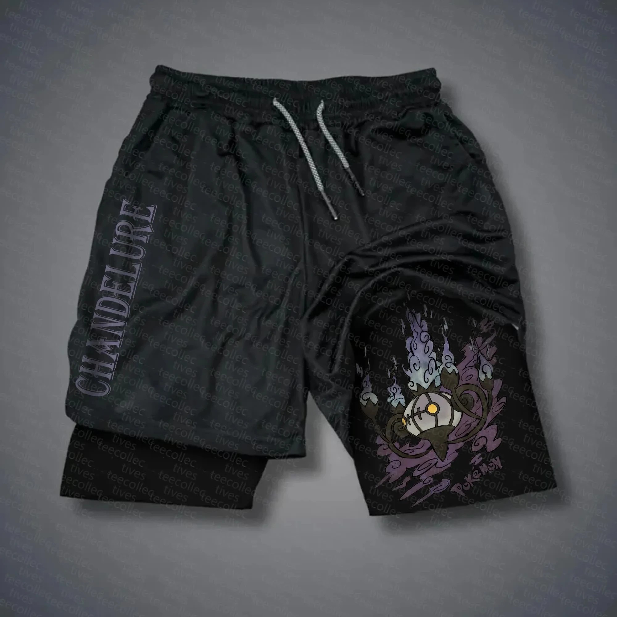 pokemon-lustre-shorts-masculino-algodao-calcas-esportivas-2025-verao-grafico-bottoms-base-preta-roxo-fantasma-personagem-olhos-amarelos