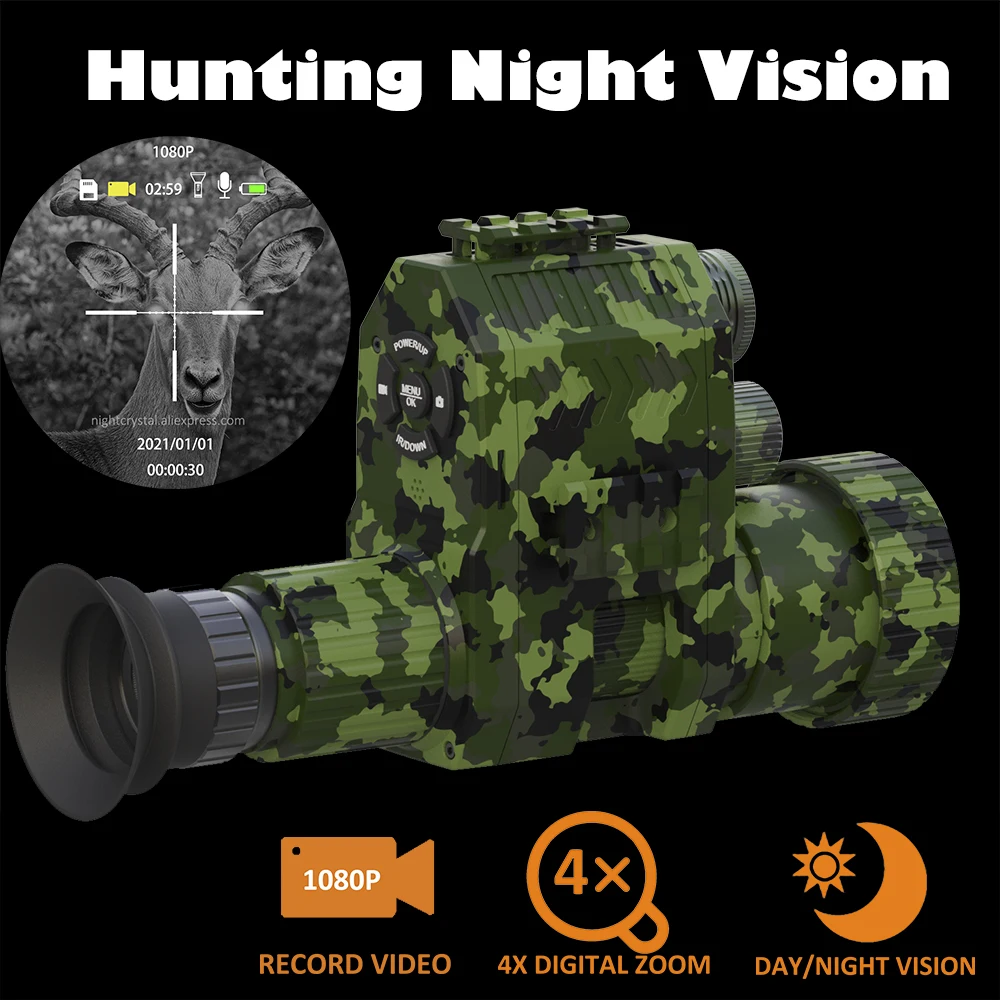 Megaorei 4B NK007 Plus Night Vision Scope Telescope, Monocular Clip on Attachment DVR with Built-in 850nm IR Torch, 1080p