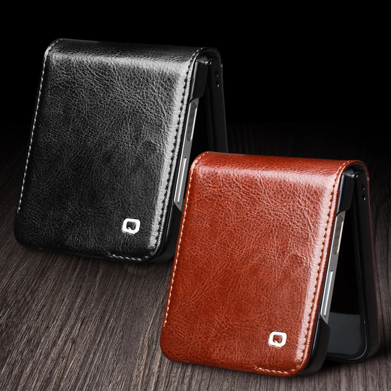 QIALINO 100% Natural Genuine Leather Case for Samsung Galaxy Z Flip6 Flip5 Flip 6 Flip 5 5G Premium Cowhide Wallet Cover