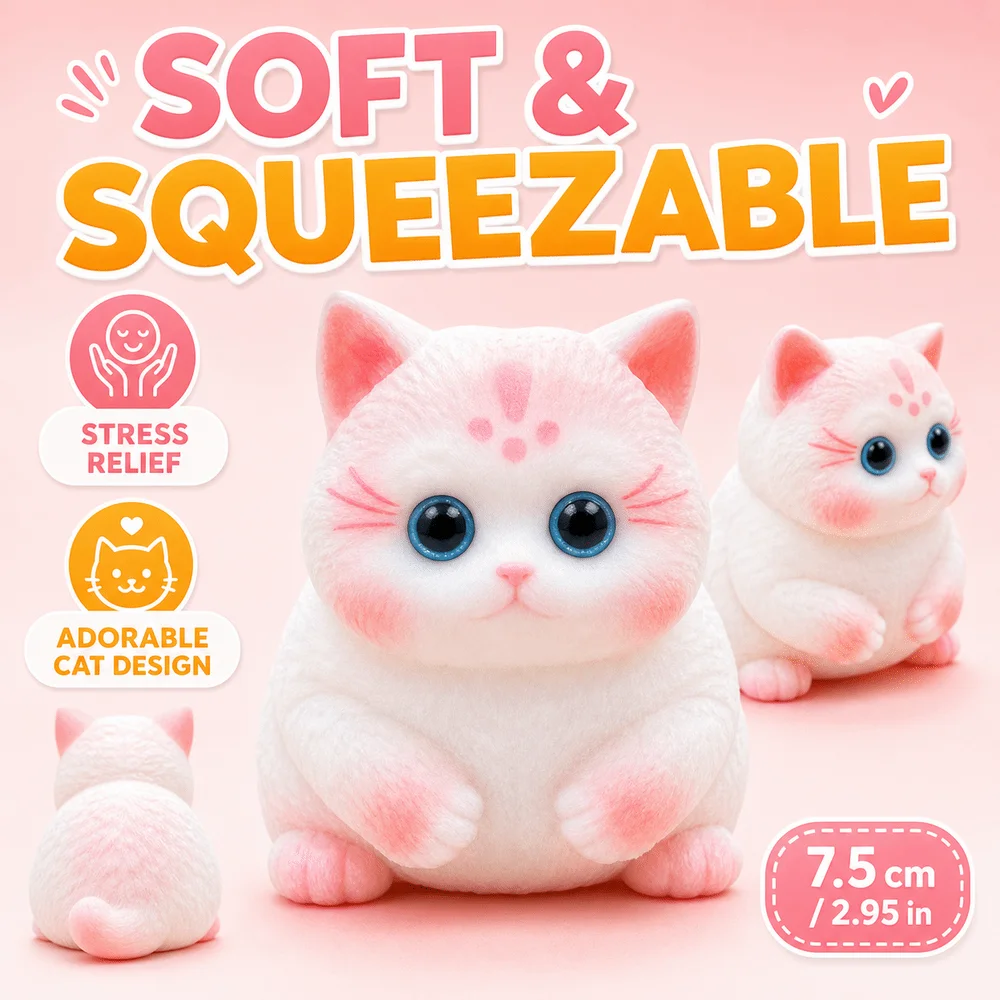 Simulated Cat Kitten Fidget Toy Soft Silicone Pet Shaped Squeeze Toy Quick Recovery Slow Resilience Pinch Pop Toy