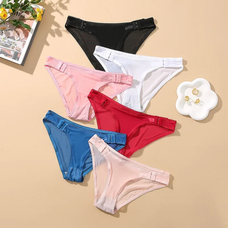 

3PCS Sexy Panties Women Briefs Low Waist Underpants Solid Panty Belt Buckle Intimates Seamless Thongs Femme Underwear Lingerie