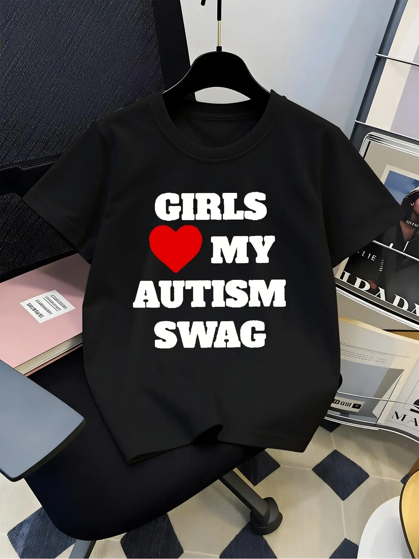 Girls Love My Autism Swag Red Heart Letter Graphic Print Family Matching Short Sleeve Tee Boys Girls Kids Casual Daily Tops