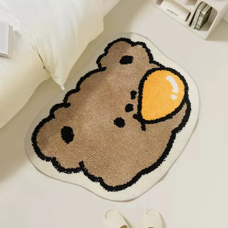 Kawaii Rug Ins Cartoon Bear Carpet for Bedroom Living Room Cute Plush Floor Mat Bedside Non-Slip Kids Girls Room Decor Rugs미니러그