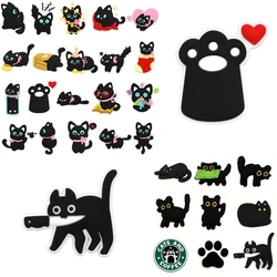 9/20pcs Cute Black Cat PVC Shoe Charms For Clogs Bubble Slides Sandals, Shoe Decorations Accessories For Birthday Gift Party