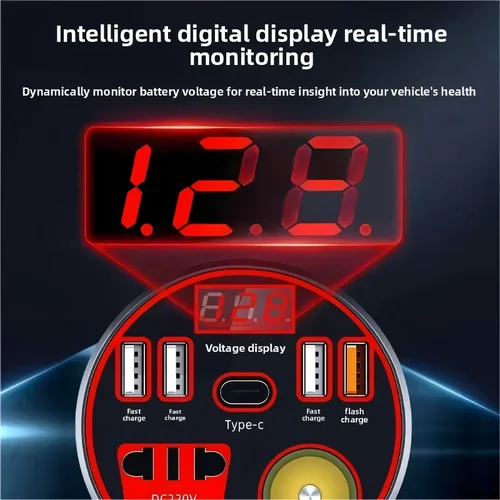 Imagen 2 del producto Inversor de corriente para coche, convertidor de potencia multifuncional de 12V/24V a 220V, pantalla LED, enchufe multifuncional para coche, cargador rápido