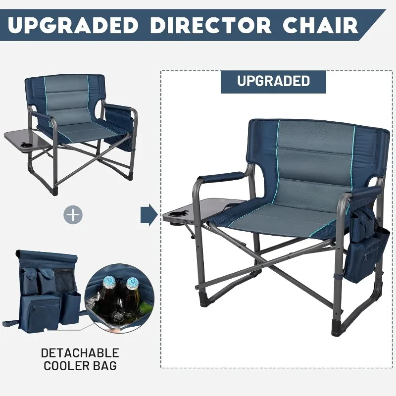 

XXL Upgraded Oversized Directors Chairs With Foldable Side Table, Detachable Side Pocket, Heavy Duty Folding Camping