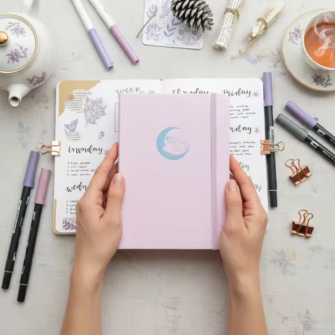 A5 Light Pink PU Leather Dot Grid Journal, 160gsm Ivory Paper, 160 Pages with Page Numbers, Handwriting, Planning, Sketching