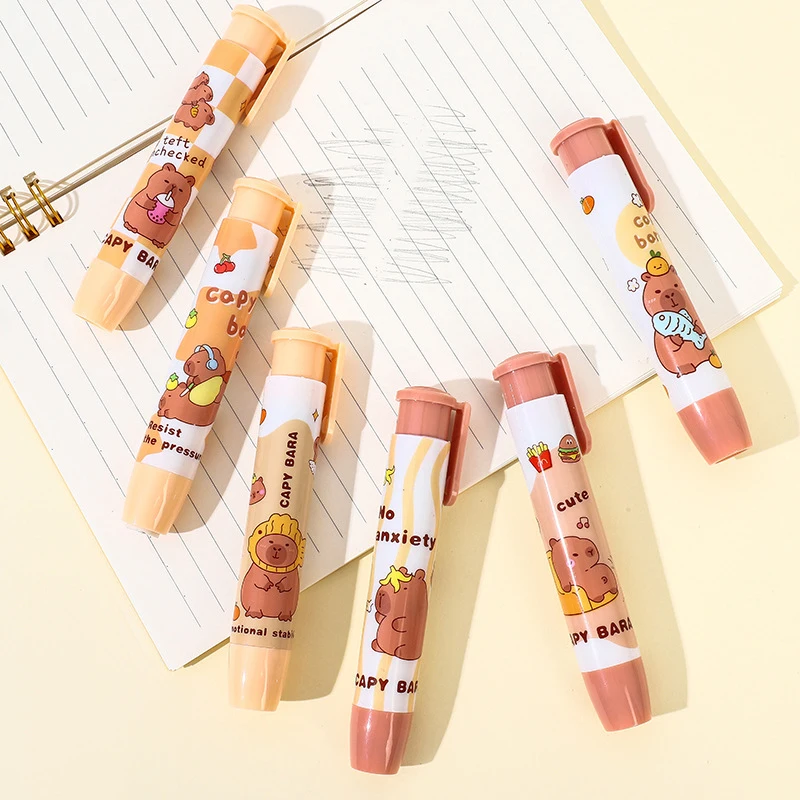 Creative Cute Capybara Press On Erasers Cartoon Kawaii Retractable Rubber Pencil Erasers For Kids Students Writing Drawing
