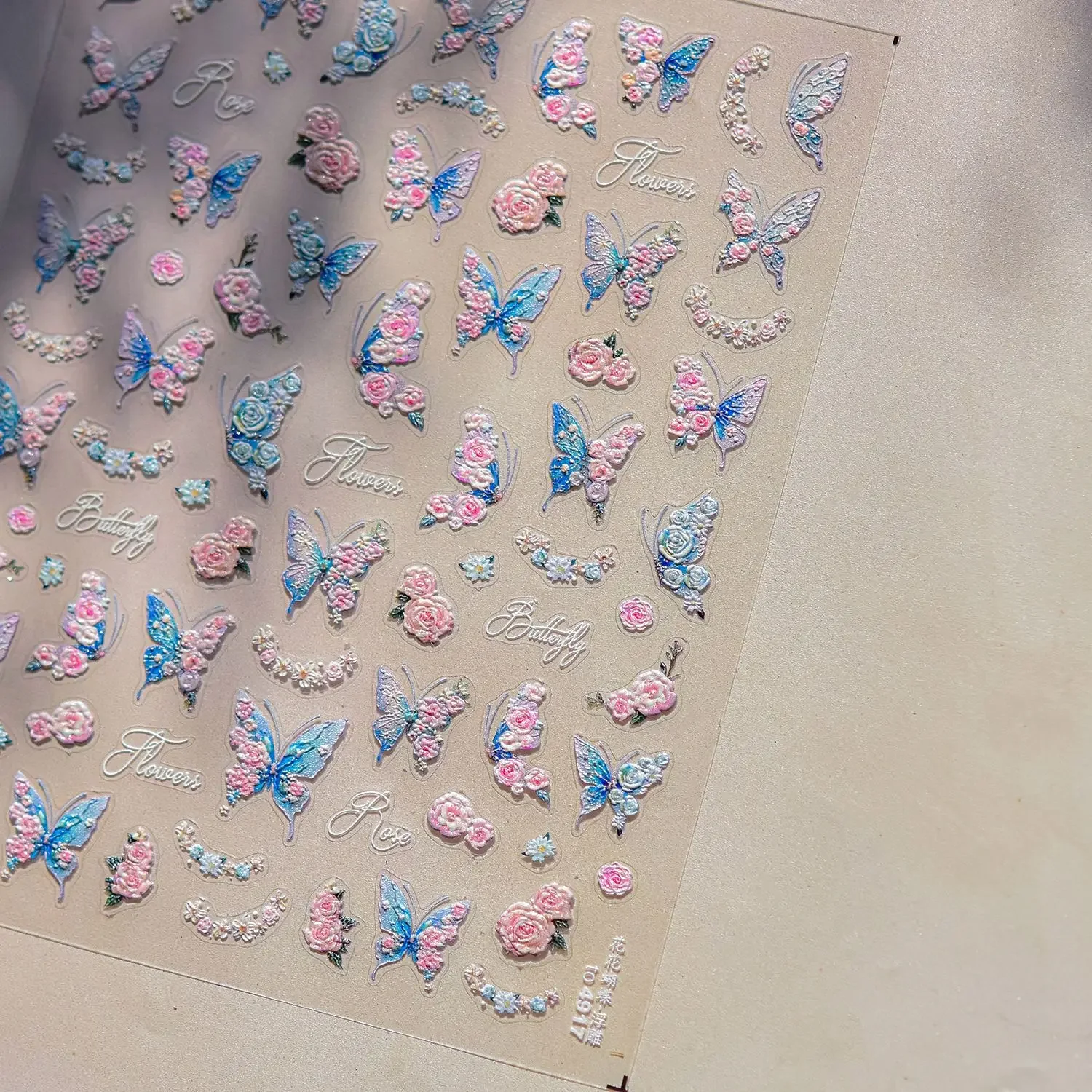 Pink White Butterfly Flower Peach Blossom Gradient Chic Petal 5D Star Soft Adhesive Nail Art Stickers Decorations Manicure Decal