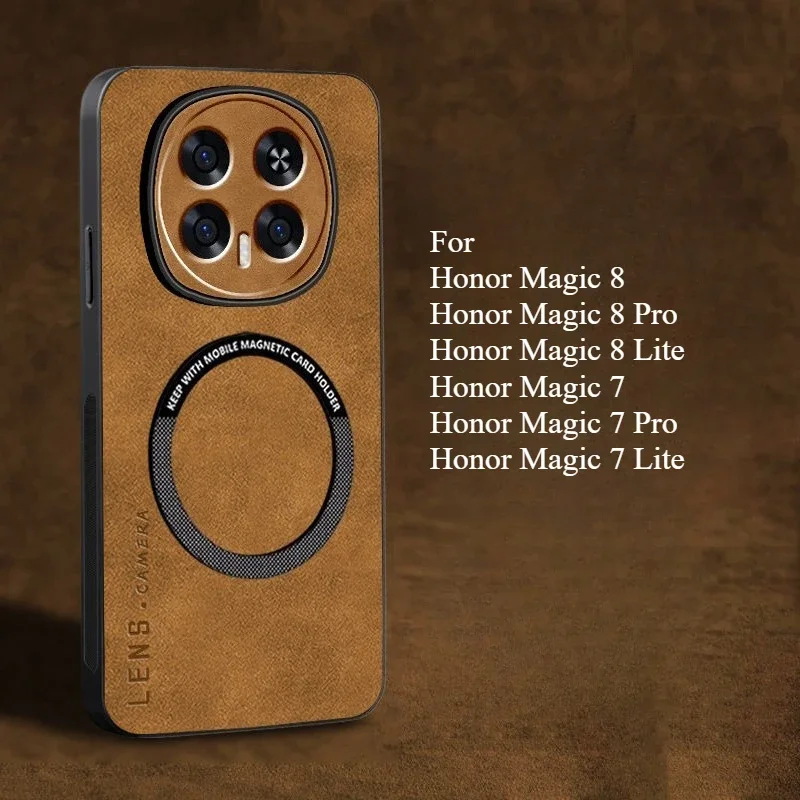 حافظة لهاتف Honor Magic 8 7 Pro على طراز الأعمال مغناطيسية فاخرة من جلد الضأن صديقة للبشرة ومضادة للسقوط لهاتف Honor Magic 8 7 Lite