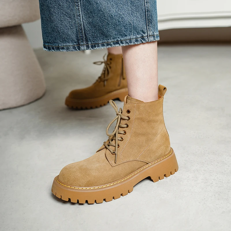 2026 New Thick Heel Women Ankle Boots Suede Fashion Keep Warm Slim Short Booties Autumn Winter Platforms Motorcycle Boots Shoes