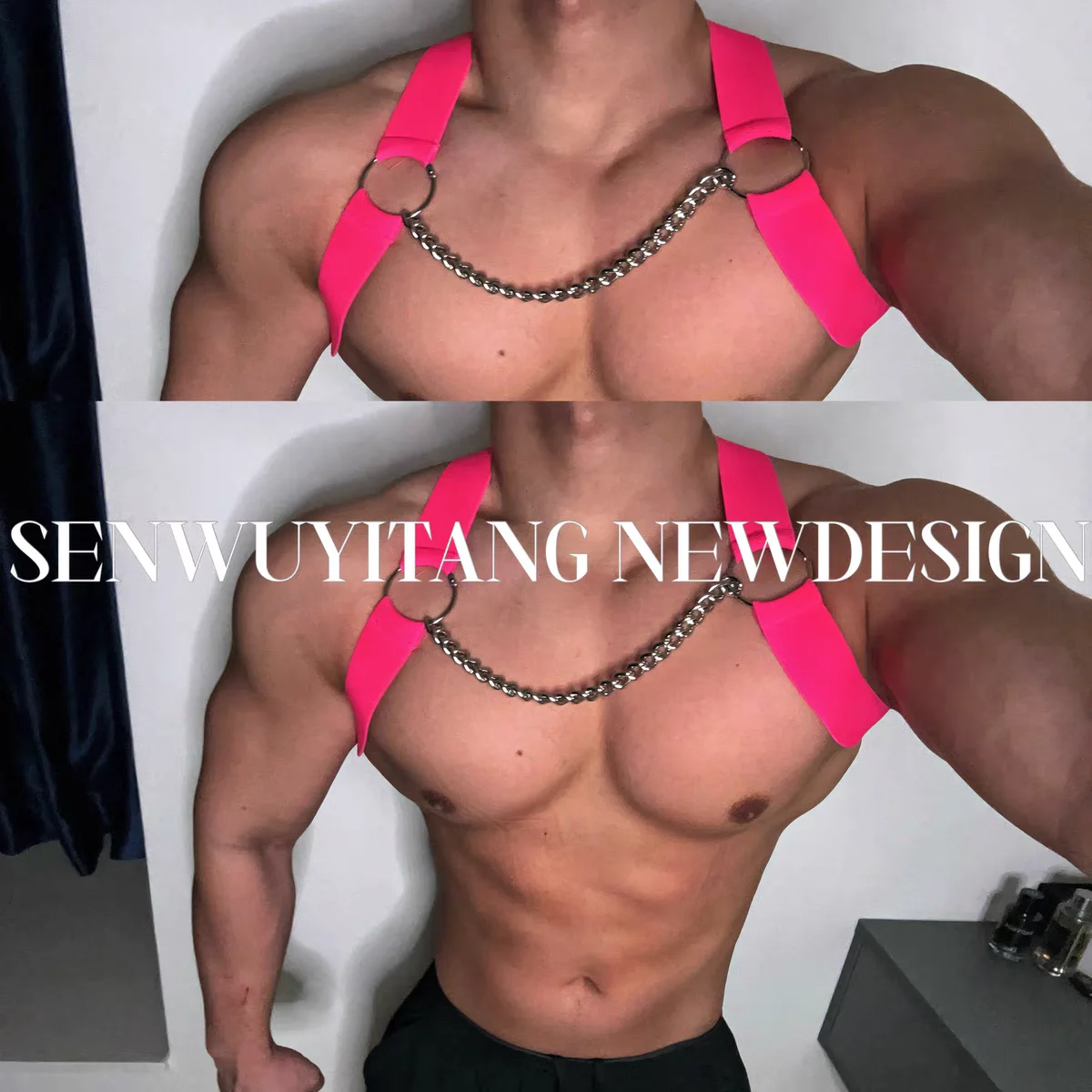 

Fluorescent Iron Chain Sexy Elastic Chest Band Bar Nightclub DJ Male Singer Holiday Party Dance Team Performance Clothing