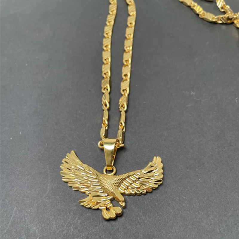 Korean Golden Eagle Necklace 24K Gold Plated Necklace Men's Pendant Jewelry Gift 50CM 60CM