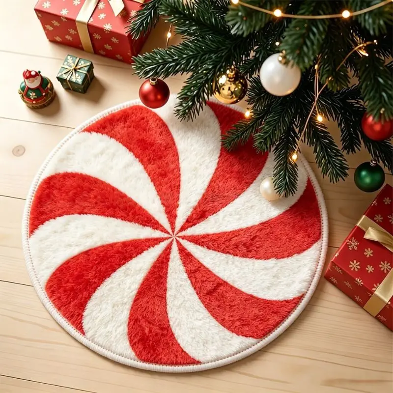 VIKAMA Peppermint Candy Swirl Flannel Circular Rug Non Slip Floor Cover for Living Room Bedroom Soft Cozy Aesthetic Home Decor