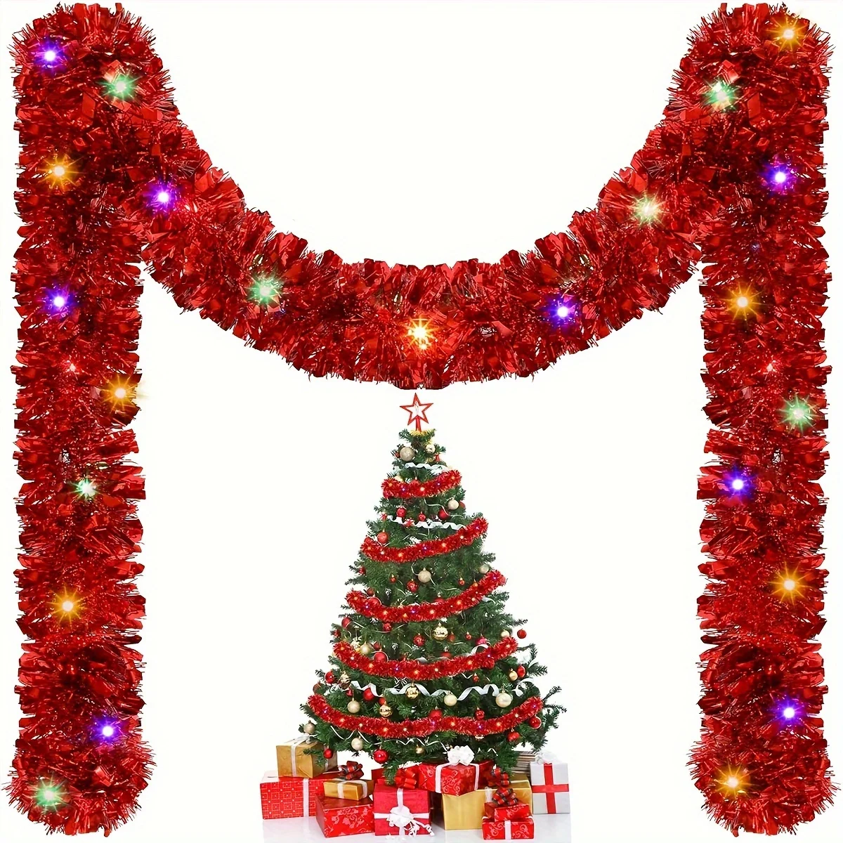 500 cm LED-Lichtleiste, rot, silberfarben, rosa, bunt, Weihnachtsbaum, Party-Dekoration, Batterie nicht im Lieferumfang enthalten, Girlande, Heimdekoration