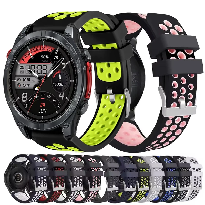 22mm Breathable Silicone Band For Zeblaze Stratos 4 3 Strap For Zeblaze Btalk 3 Plus GTS GTR 3 Pro/Vibe 7 7Pro 7 Lite Ares 3 Pro