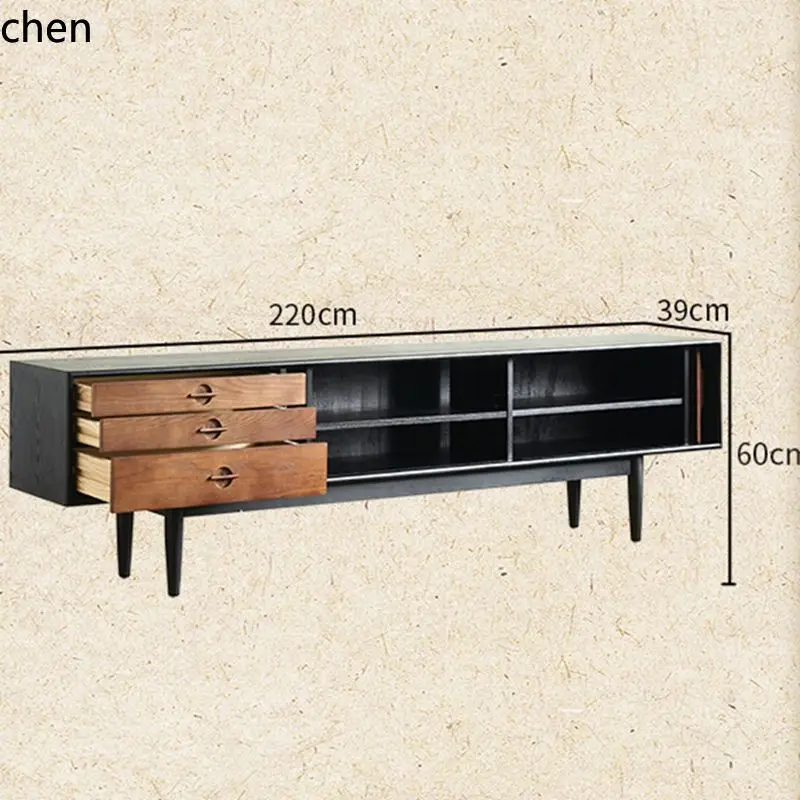HXL Black TV Cabinet Retro Solid Wood Small Household Storage Cabinet Audiovisual Cabinet