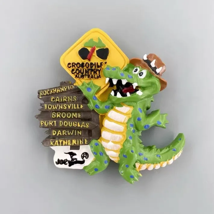 Australia Cute 3D Cartoon Crocodile Road Sign Souvenir Creative Magnet Refrigerator Sticker Travel Decoration Companion