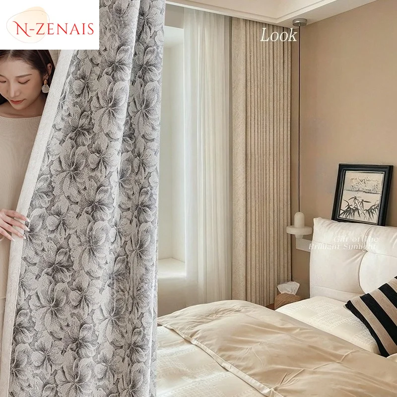 Luxury High-precision Chenille Jacquard High-end Rose Curtains for Living Dining Room Bedroom Custom Size Elegant Blackout Decor