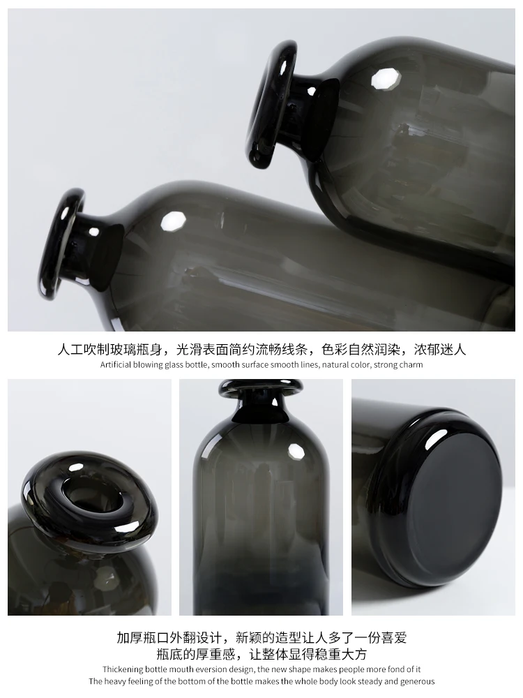 Nordic Glass Vase Black Flower Vases Home Decoration Accessories Living Room Decor Vase Decoration Household Transparent Vases