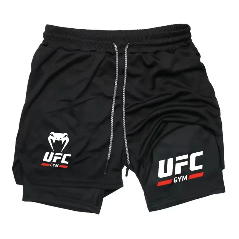Men's Double-Layer Running Fitness Shorts with Phone Bag And Towel Ring Sports Fighting Jogging Clothing for Active Men