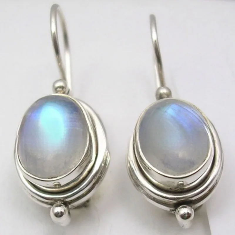 Vintage Bohemia Mondstein-Tropfenohrringe für Damen, versilbert, einfache Ohrringe, Bankett-Party-Schmuck