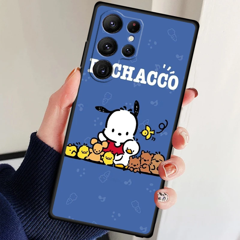 Pochacco Cute Sanrio Silicone Black Phone Case For Samsung Galaxy S24 S23 S22 S21 S20 FE S10 S9 S10E S8 Plus Ultra Lite 5G