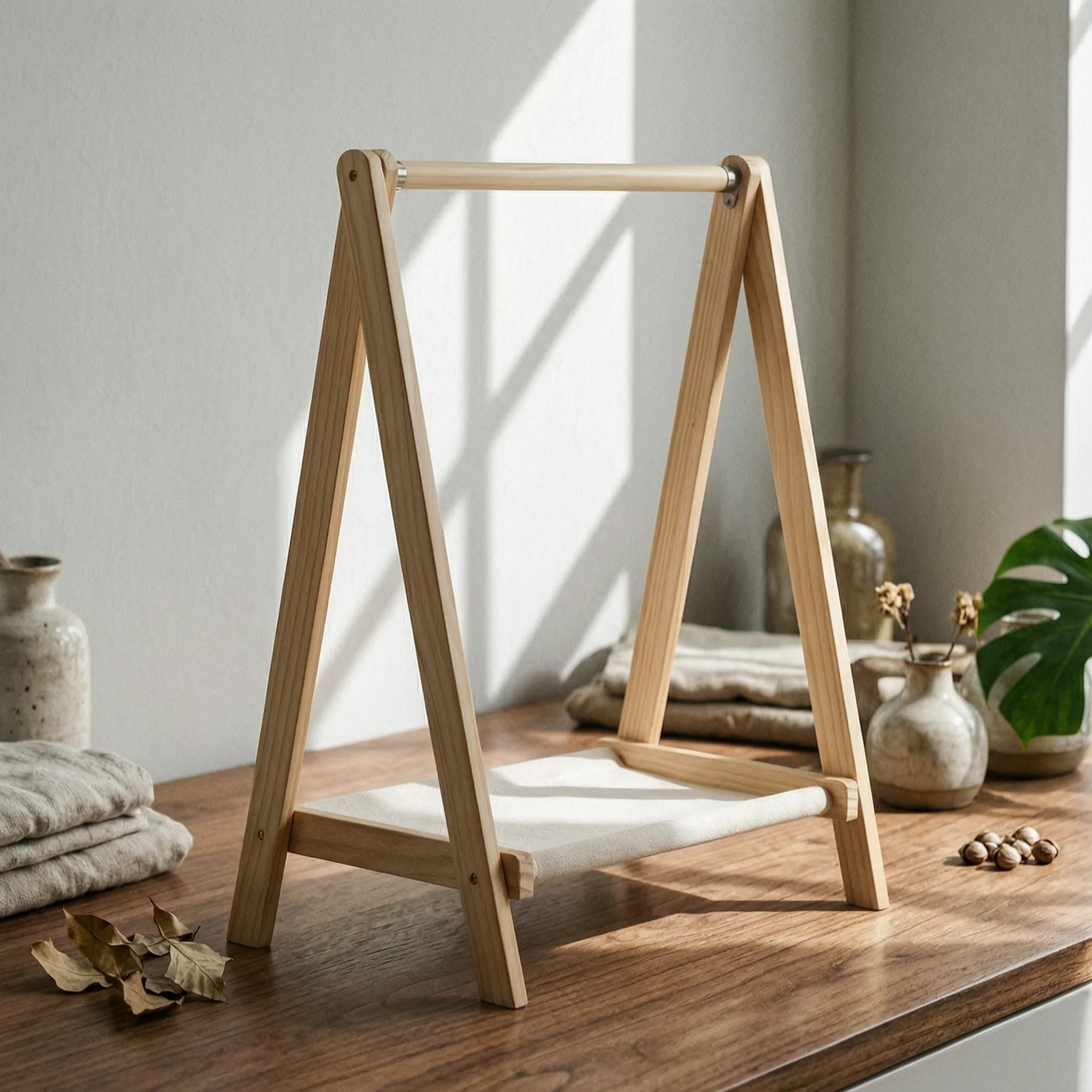 Folding Clothes Rack Solid Wood Wooden Garment Rack Clothing Stand Minimalist Furniture Stable for Children, Bedroom, Nursery