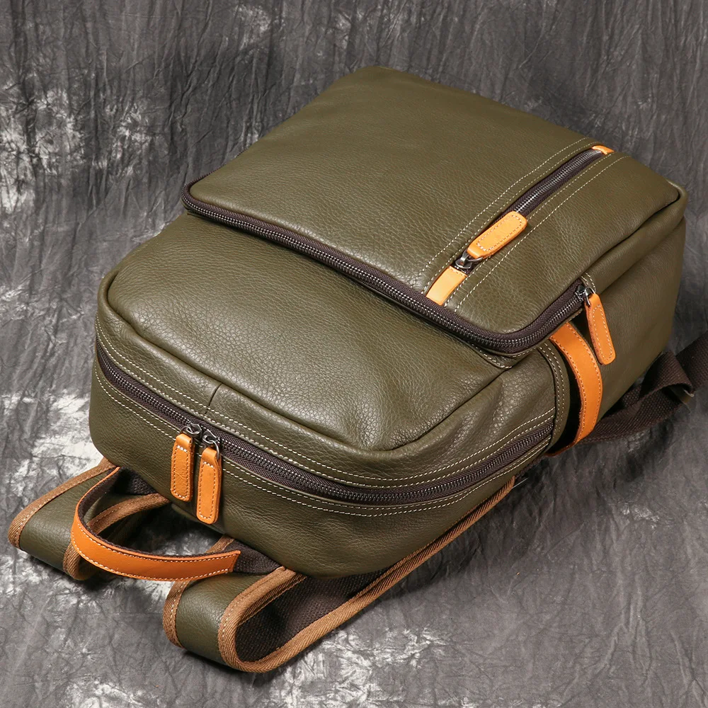 Men's Genuine Leather Travel Backpack Leisure College Teenager Backpacks School Backpack Man 15" Laptop Bag Leathfocus