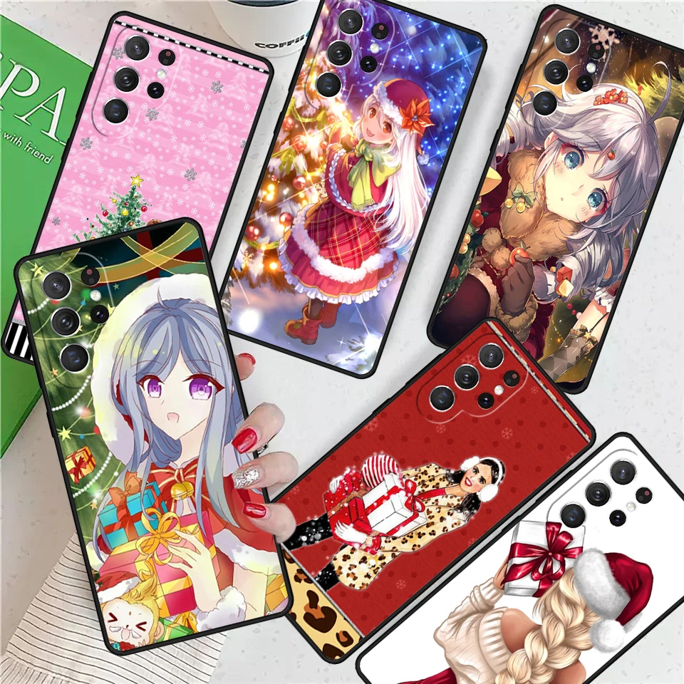 Fashion Girl Merry Christmas For Samsung Galaxy S24 Ultra S21 S22 S8 S9 S10E Note 10 20 Plus FE S23 Phone case Cover Coque