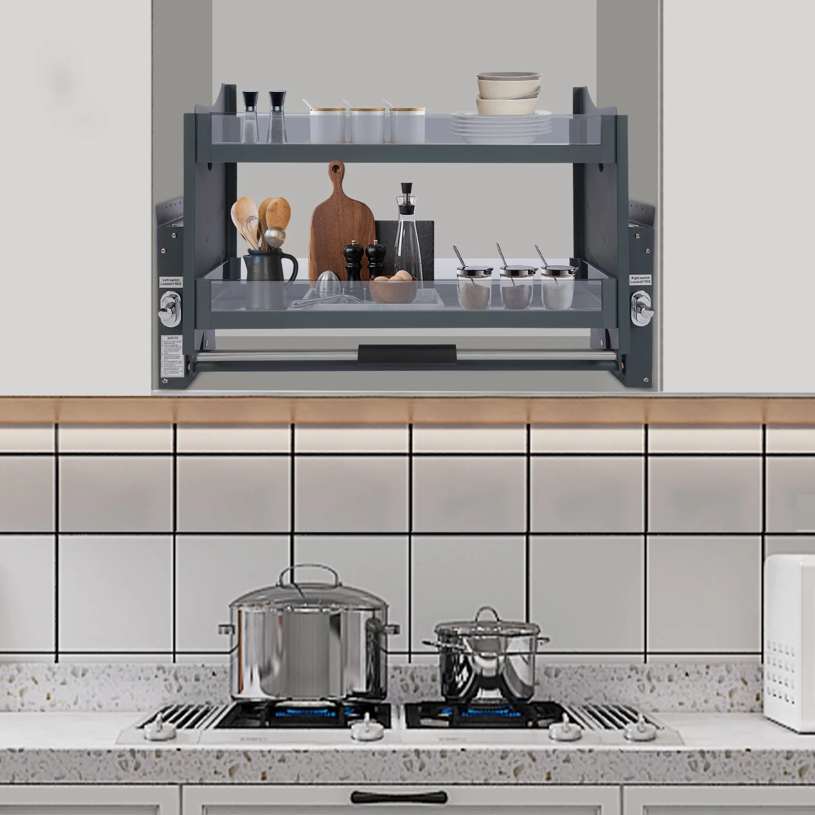 

30-дюймовая выдвижная полка-органайзер для шкафа, 2-уровневая, из закаленного стекла, для хранения на кухне