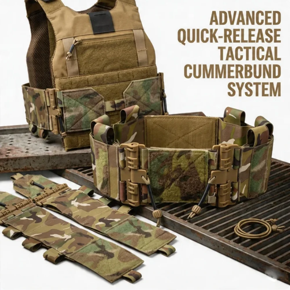 

Tactical Quick Release Cummerbund with ROC Buckle - Elastic webbing Side Belt for MOLLE Plate Carrier Vest FCSK FCPC Compatible