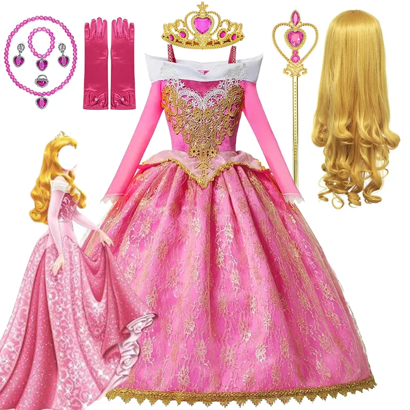 Girls Sleeping Beauty Aurora Cosplay Princess Dress Kids Rapunzel Elsa Cinderella Costume Halloween Carnival Party Clothing