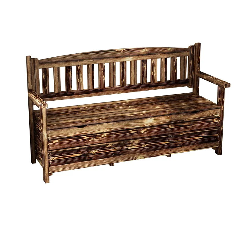 

Solid wood bench balcony storage carbonized sofa single outdoor courtyard armrest backrest garden color retro