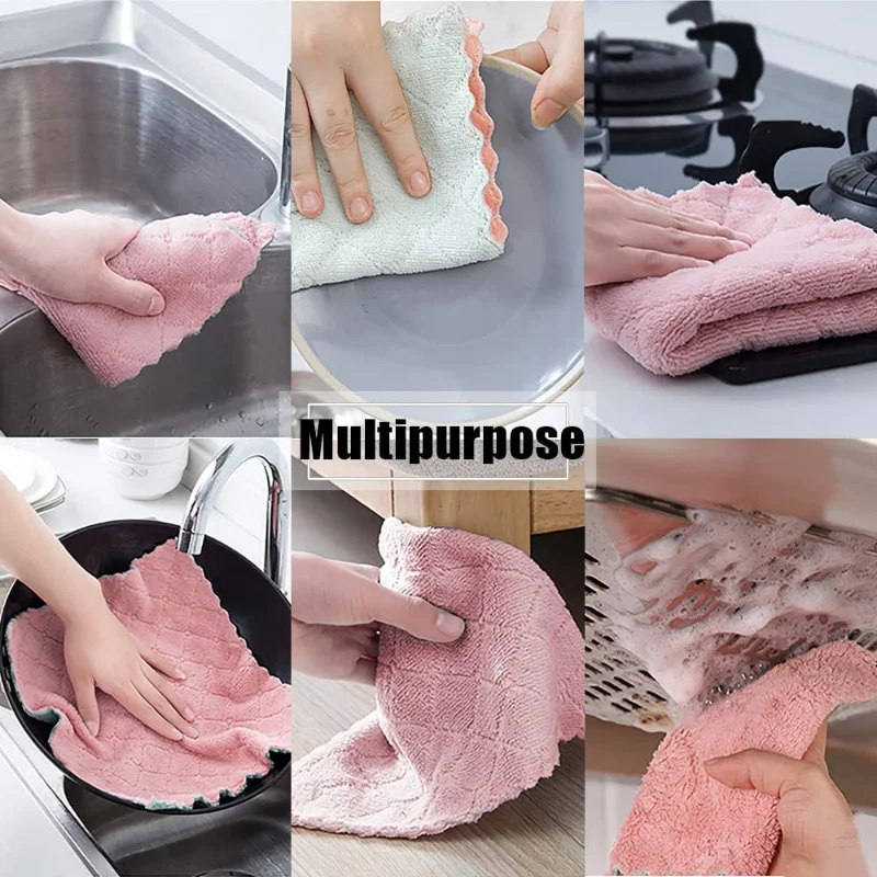 Kitchen Microfiber Towels Double Sided Absorbent Cleaning Cloth Non-stick Oil Dish Rags Scouring Pad Home Cleaning Cloths Rags