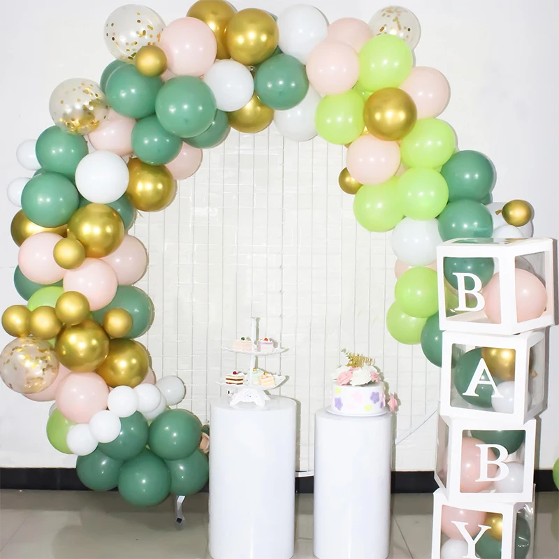 119Pcs Avocado Green Balloons Garland Arch Kit Baby Shower Transparent Letter Box Arche Ballon Birthday Party Decorations Globos