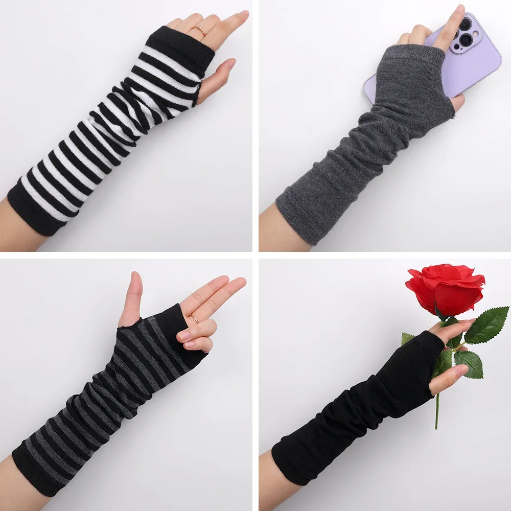 Black Punk Long Fingerless Gloves Anime Glove Cosplay Darkly Ninja Mittens Oversleeve Women Men Gothic Hip-hop Mitten Warm Cuff