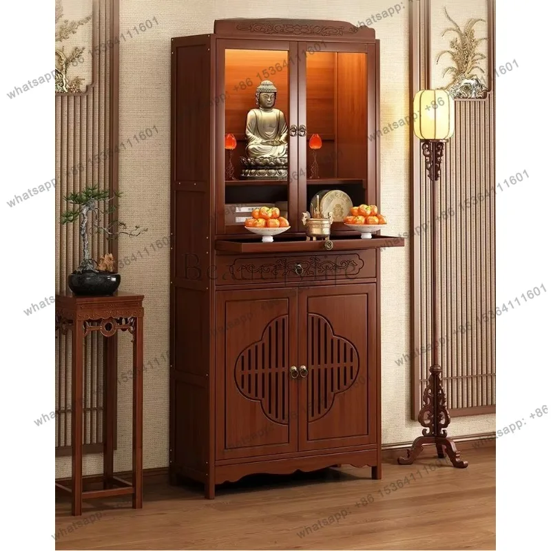 YJ Elegant Buddhist Shrine Altar Cabinet for Home Worship Buddha Statue Stand Feng Shui Offerings Table