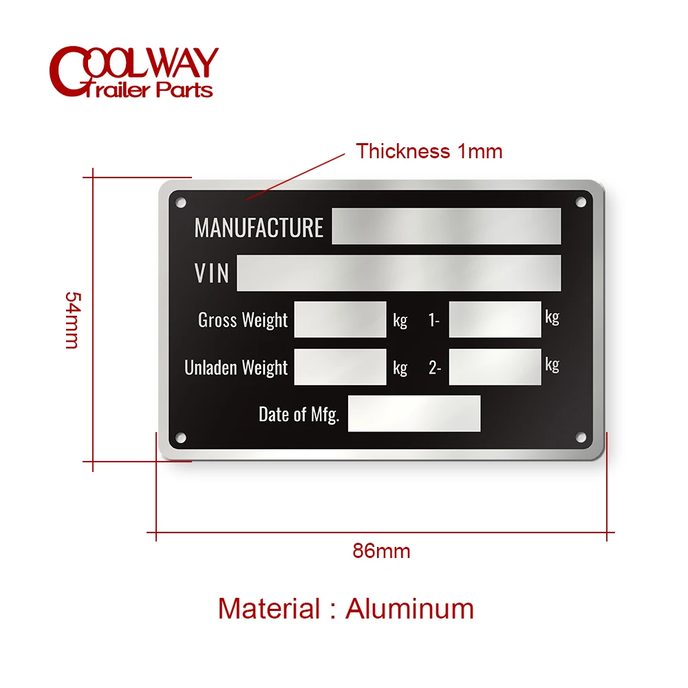 86 X 54mm Blank or Engraved Aluminum Trailer ID Tag Vin Plate Serial GVWR Medical RV Parts Camper Accessories