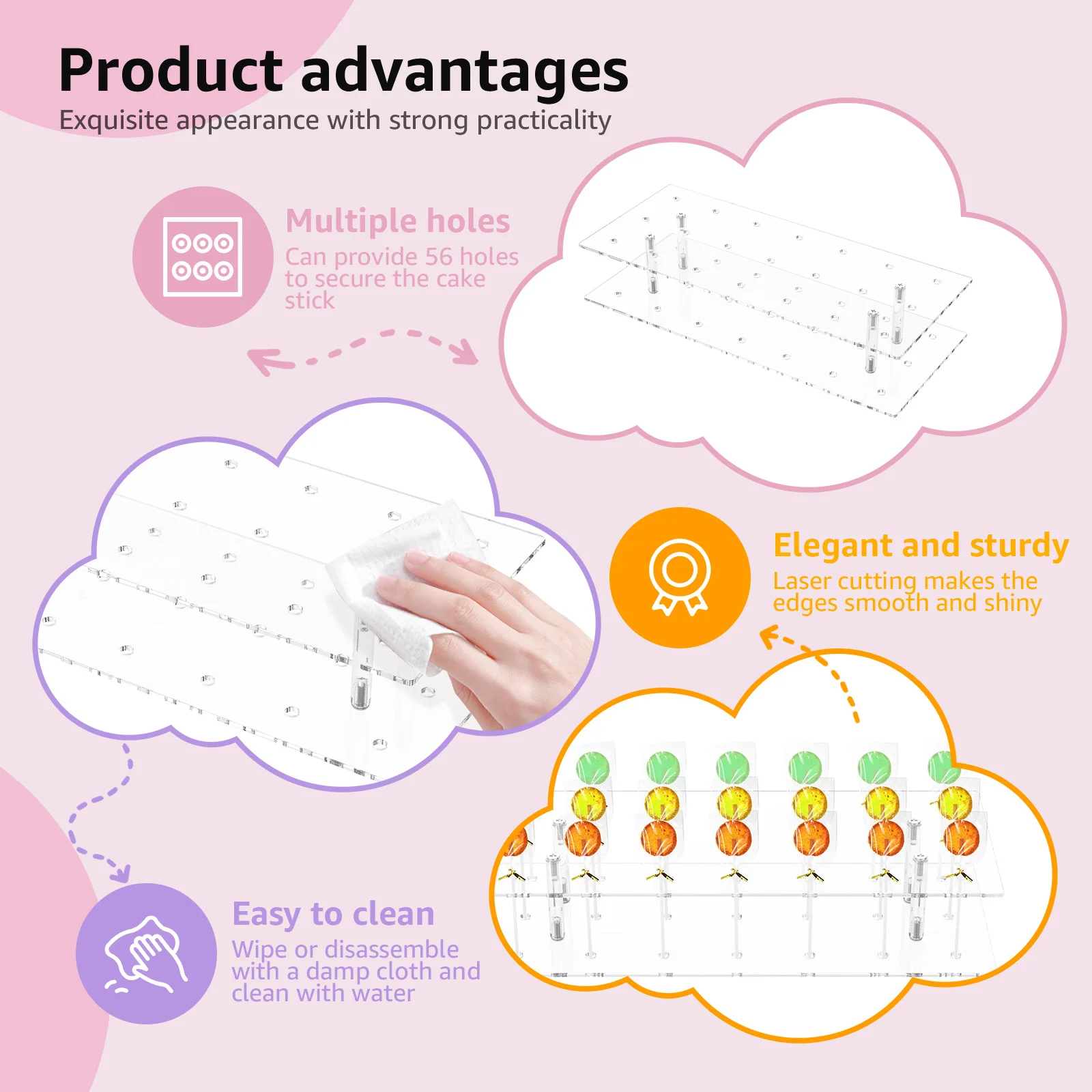 2 Pcs Cake Pop Stand 21 Holes Cake Pop Holder Acrylic Lollipop Holder Clear Lollipop Display Stand Decorative Cake Pop Display