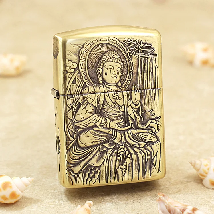 

Genuine Zippo Carving Buddha oil lighter copper windproof cigarette Kerosene lighters Gift with anti-counterfeiting code