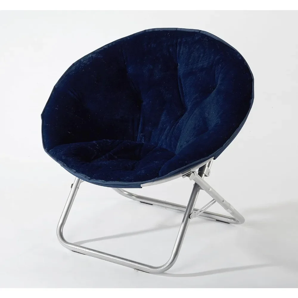 Silla de platillo de piel sintética súper suave con marco de Metal plegable, azul marino, 29 "X32" X22"