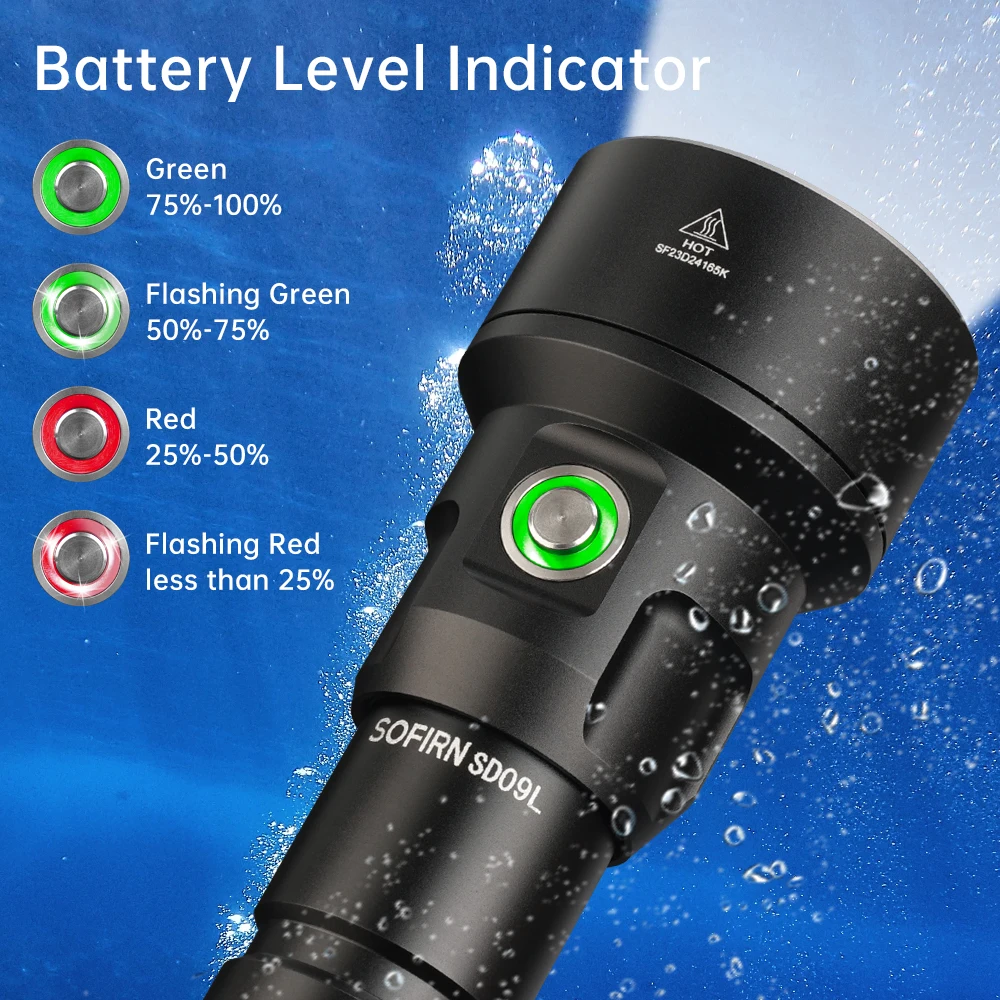 New Sofirn Diving Light SD09L SST40 LED Flashlight 6800lm 21700 USB Rechargeable Underwater Waterproof Torch